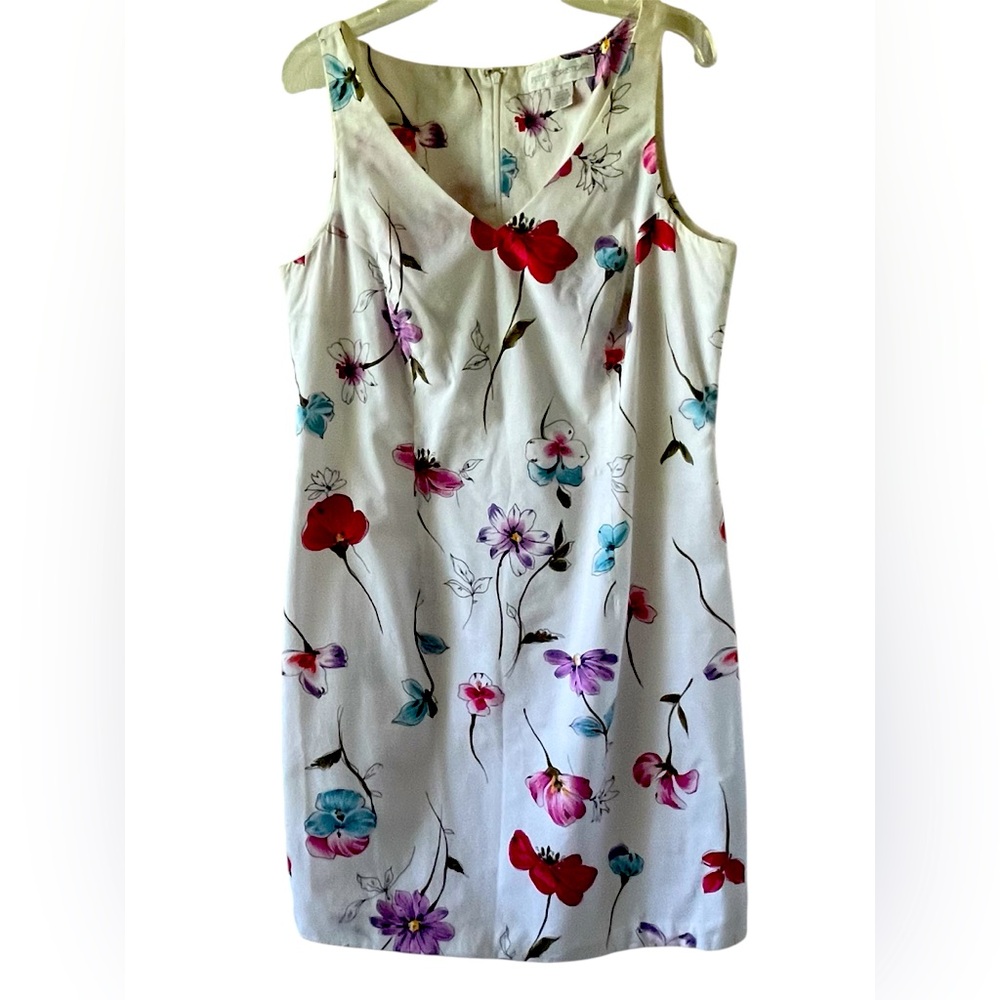 Petite Sophisticate Floral Asymmetrical Dress - White, Red, Purple